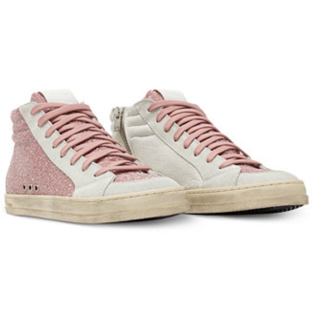 P448 Pink Glitter and White High-Top Sneakers Size 41